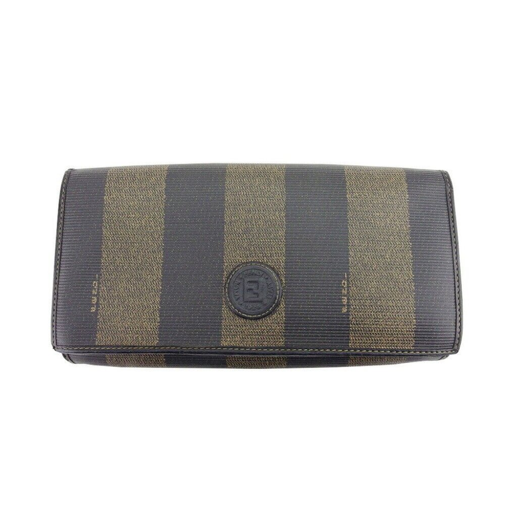 FENDI Long Wallet Pecan Beige PVC x Leather Authentic
